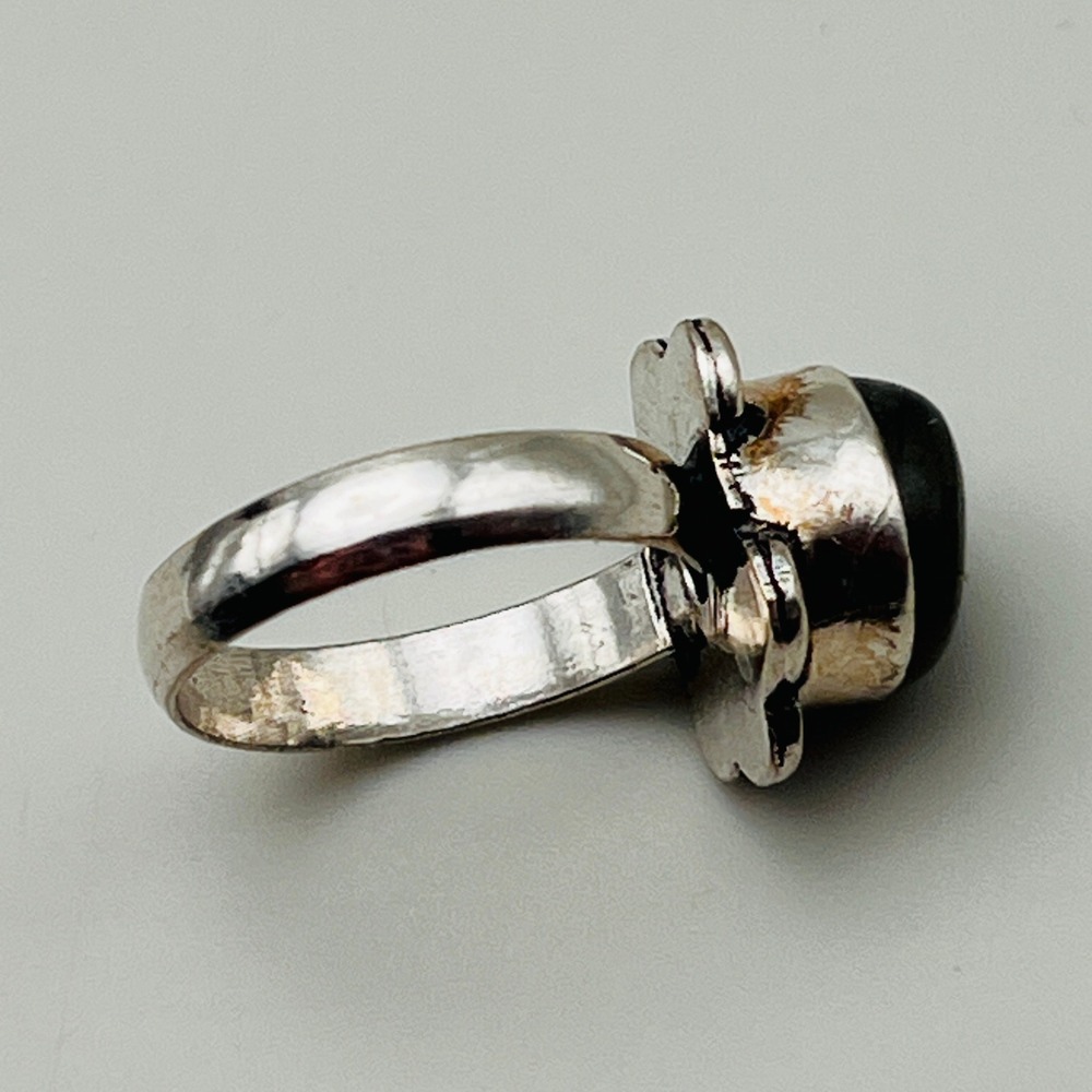 Blue Stone Silver Tone Ring Cabochon Gemstone Size 6 Artisan Statement - Picture 4 of 8